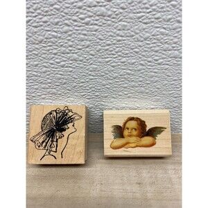 Set of 2 Mixed Brands Wood Mounted Rubber Stamps